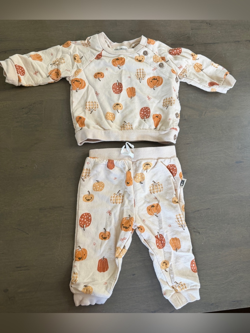 Rabbit and Bear Baby Pumpkin Print Set - Beige/Orange 3-6M
